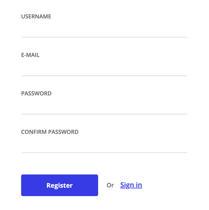 A registration form for a user
